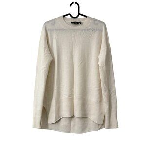 Theory Ivory Cashmere Crewneck Long Sleeve Side Slits Tunic Sweater Womens Small